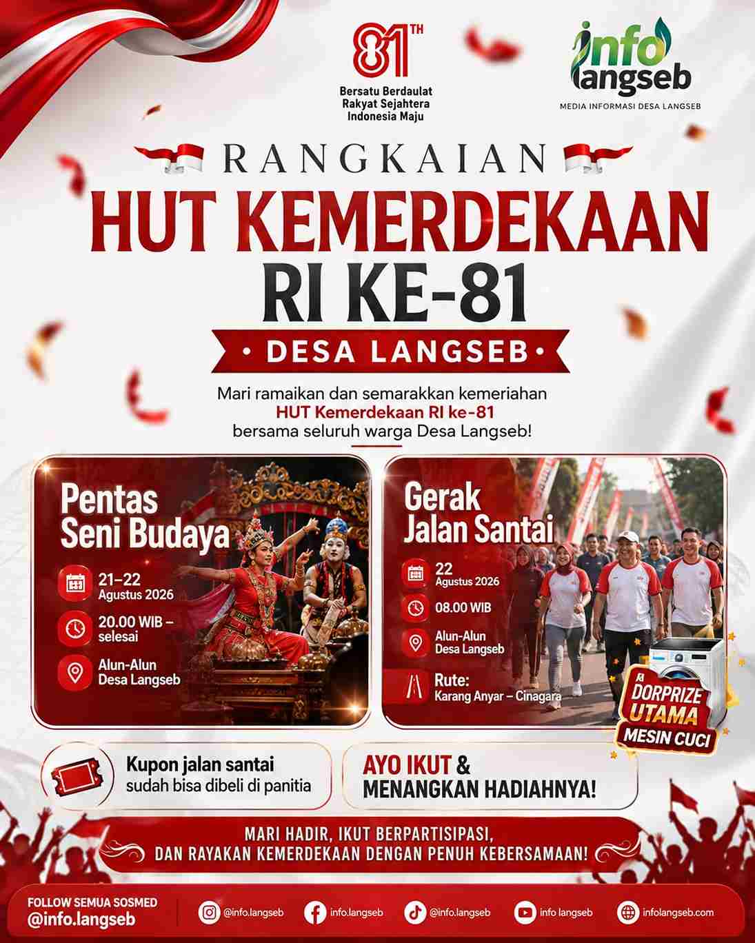 Usai Turnamen Voli, Semarak HUT RI ke-81 di Langseb Berlanjut dengan Pentas Seni dan Jalan Santai Berhadiah Mesin Cuci