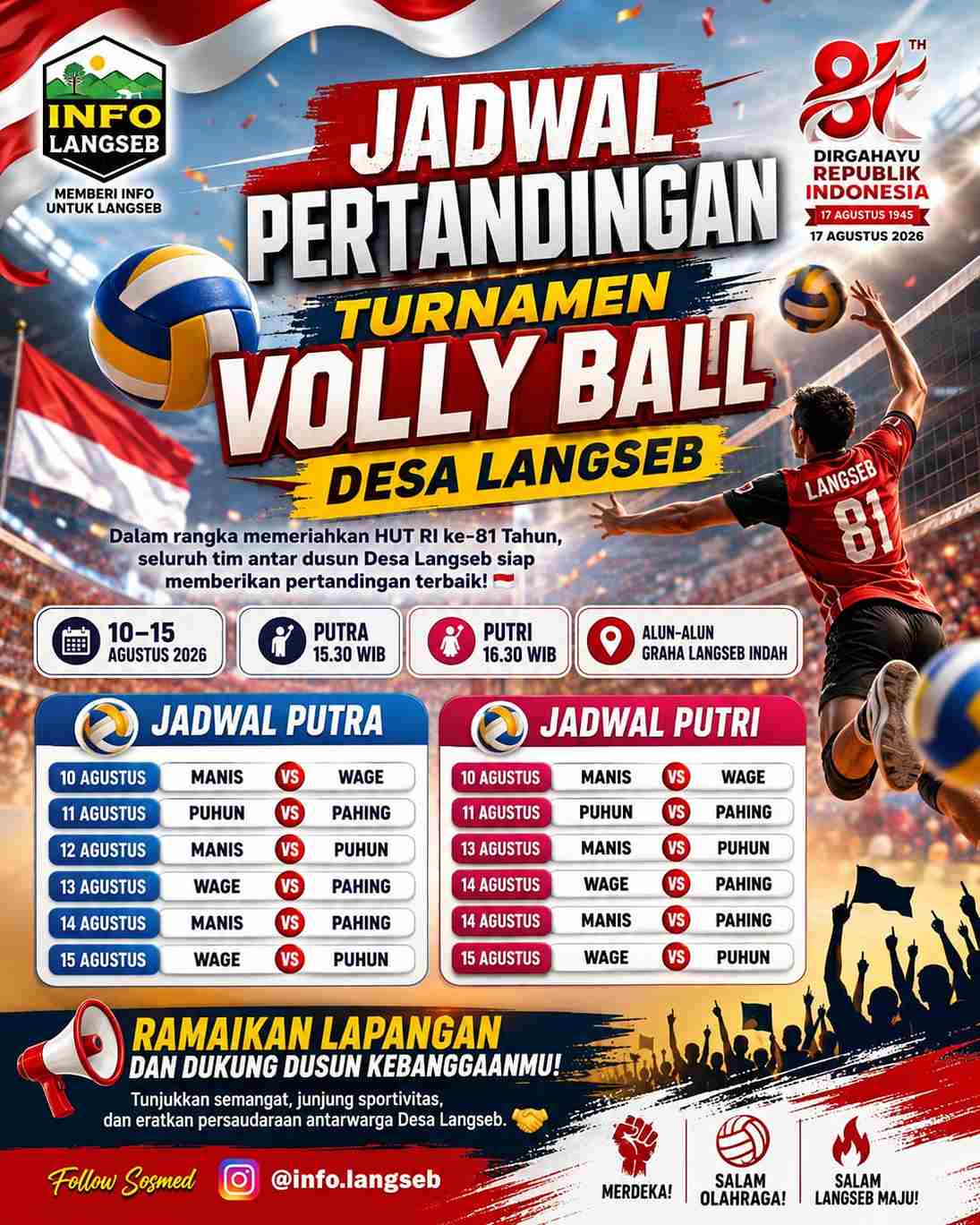 Catat Jadwalnya! Turnamen Voli Antar Dusun Se-Desa Langseb Digelar 10–15 Agustus 2026